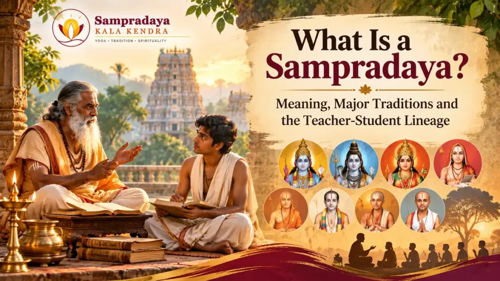 Guru teaching a student in a traditional Indian setting, representing the guru-shishya parampara