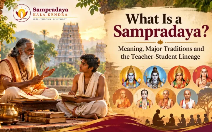 Guru teaching a student in a traditional Indian setting, representing the guru-shishya parampara